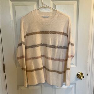 Staccato Cream Sweater with Sequin Stripes